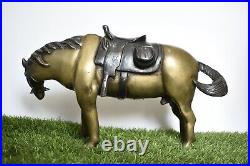 10.5 Inches Hand Carved Bronze Brass Finish Horse Figurine Animal Art Statue