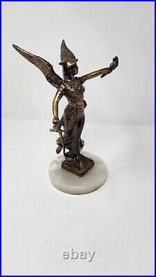 10 Vtg CAST BRASS /STATUE GRECIAN WARRIOR goddess Sculpture winged torch sword