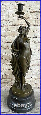 100% Solid Bronze Lady Candle Holder Girl Candlestick brass Statue Art Figurine