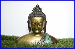 11 Inches Bronze Brass Buddha Bust Statue Figurine Buddhism Religious Idol