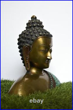 11 Inches Bronze Brass Buddha Bust Statue Figurine Buddhism Religious Idol