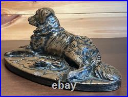 2.8 Kilos Heavy Vintage Resting Retriever Dog Bronze Sculpture Signed