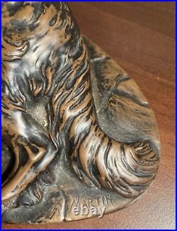 2.8 Kilos Heavy Vintage Resting Retriever Dog Bronze Sculpture Signed