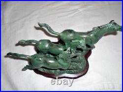 3 Horses Running Sculpture Bronze Brass Vintage Art Large 14 Statue Figurine