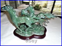 3 Horses Running Sculpture Bronze Brass Vintage Art Large 14 Statue Figurine