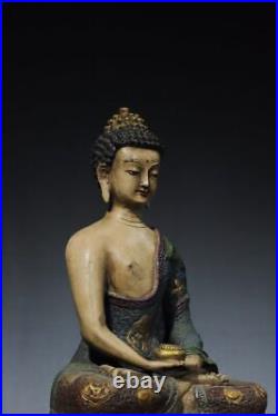 34 cm China Brass Sakyamuni Buddha Statue Old Bronze Buddha Statue