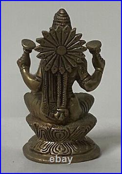 4 1/2 Hindu Power Goddess Fortune Lakshmi Sitting on Lotus Statue Bronze Brass