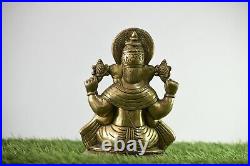 8.5 Inches Ganesha Statue Figurine Hand Carved Brass Hindu Religious God Idol