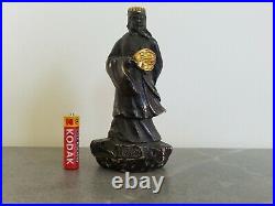 A Chinese Qing Brass Zhuge Liang Figure with Black Finish