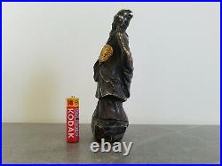 A Chinese Qing Brass Zhuge Liang Figure with Black Finish