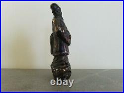 A Chinese Qing Brass Zhuge Liang Figure with Black Finish