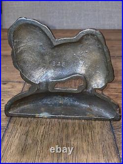 ANTIQUE PEKINGESE Figural Dog Bronze Brass DOOR STOP Art Statue 5.25X6