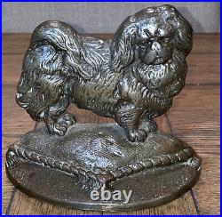 ANTIQUE PEKINGESE Figural Dog Bronze Brass DOOR STOP Art Statue 5.25X6