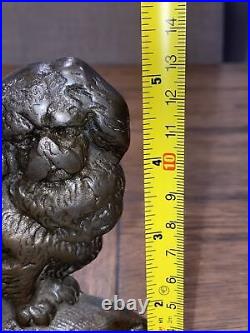 ANTIQUE PEKINGESE Figural Dog Bronze Brass DOOR STOP Art Statue 5.25X6