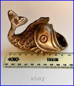 Amazing Rare Antique Primitive Hand Made Bronze Brass Ashtray Figure Statue Fish