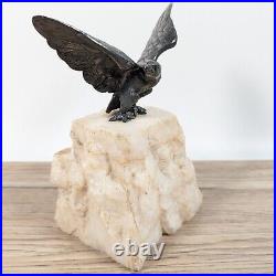 American Bald Eagle Statue Paperweight Prop Vintage Antique Heavy Solid Bronze