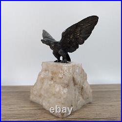 American Bald Eagle Statue Paperweight Prop Vintage Antique Heavy Solid Bronze