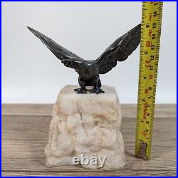 American Bald Eagle Statue Paperweight Prop Vintage Antique Heavy Solid Bronze