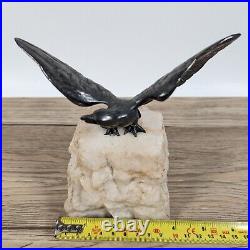 American Bald Eagle Statue Paperweight Prop Vintage Antique Heavy Solid Bronze