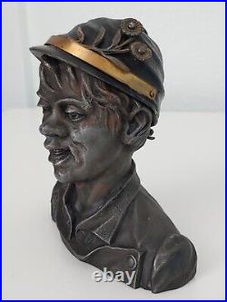 Antique 19TH Russian Bronze Brass Worker Boy Statue Inkwell Home Office Artwork