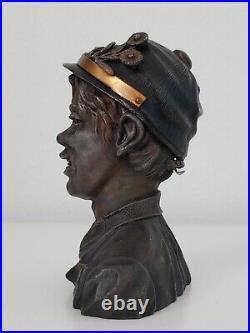 Antique 19TH Russian Bronze Brass Worker Boy Statue Inkwell Home Office Artwork