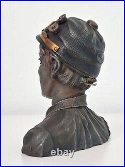 Antique 19TH Russian Bronze Brass Worker Boy Statue Inkwell Home Office Artwork