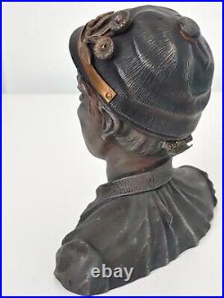 Antique 19TH Russian Bronze Brass Worker Boy Statue Inkwell Home Office Artwork