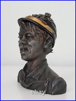 Antique 19TH Russian Bronze Brass Worker Boy Statue Inkwell Home Office Artwork