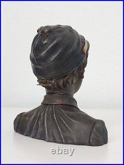 Antique 19TH Russian Bronze Brass Worker Boy Statue Inkwell Home Office Artwork