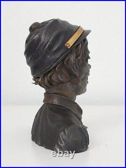 Antique 19TH Russian Bronze Brass Worker Boy Statue Inkwell Home Office Artwork