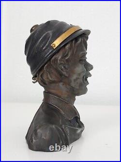 Antique 19TH Russian Bronze Brass Worker Boy Statue Inkwell Home Office Artwork