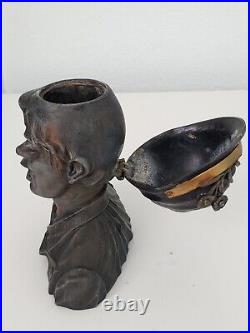 Antique 19TH Russian Bronze Brass Worker Boy Statue Inkwell Home Office Artwork