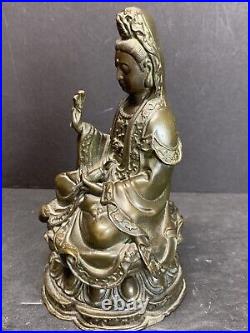 Antique 19th C. Chinese Brass Bronze Kwan yin Bodhisattva statue 6.5 Tall 2 lbs