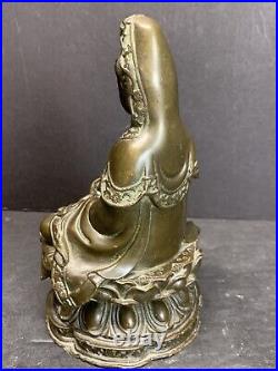 Antique 19th C. Chinese Brass Bronze Kwan yin Bodhisattva statue 6.5 Tall 2 lbs