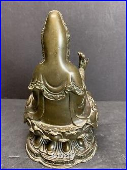 Antique 19th C. Chinese Brass Bronze Kwan yin Bodhisattva statue 6.5 Tall 2 lbs