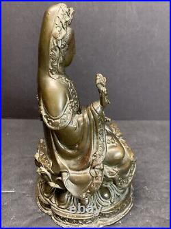 Antique 19th C. Chinese Brass Bronze Kwan yin Bodhisattva statue 6.5 Tall 2 lbs