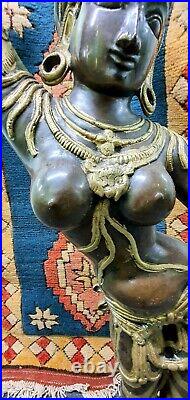 Antique 19th Century Bronze and Brass Hindu Goddess Daivika Apsara Statue 105cm