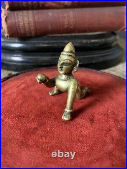 Antique 19th Century Indian Bronze Krishna Baby Stealing Butter Thief Brass Gold