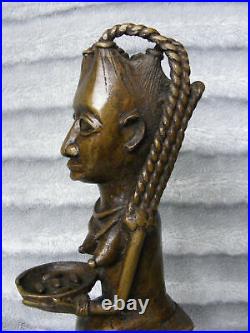 Antique African Lady Women Benin Style Bronze Brass Statue Ornament Sculpture
