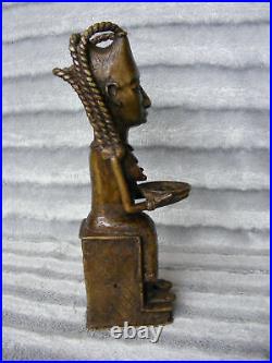 Antique African Lady Women Benin Style Bronze Brass Statue Ornament Sculpture