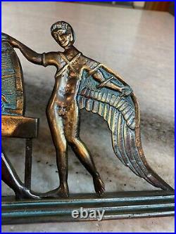 Antique Brass Bronze Sculpture Statue Figurine Greek Daidalos & Ikaros Bookend