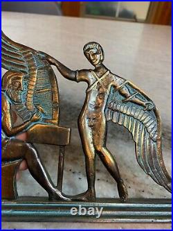 Antique Brass Bronze Sculpture Statue Figurine Greek Daidalos & Ikaros Bookend