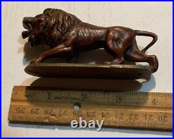 Antique Bronze Lion Scupture 4 X 2 Solid Hot Cast Brass Figurine c1800's