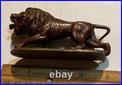 Antique Bronze Lion Scupture 4 X 2 Solid Hot Cast Brass Figurine c1800's