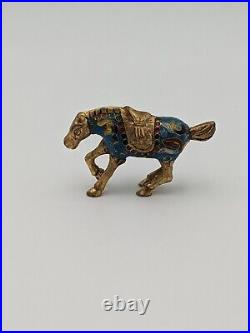 Antique Chinese Cloisonne Enameled Bronze Horse, Blue & Red