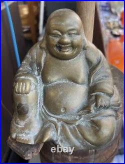 Antique Chinese Qing Bronze Brass Laughing Buddha Budai Hotei Heavy 4.25
