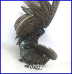 Antique Collectible Bronze Brass Fighting Rooster Cockerel Statue Figurine Heavy
