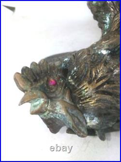 Antique Collectible Bronze Brass Fighting Rooster Cockerel Statue Figurine Heavy