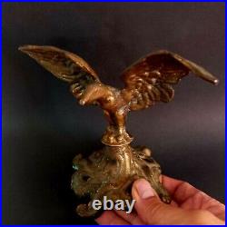 Antique Eagle Statue Bird Bronze Brass Ancient Decorated Open Wings Sculpture