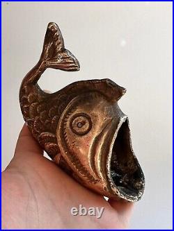 Antique Figure Fish Statue Ashtray Bronze Brass Handmade Home Decor Rare 281gr